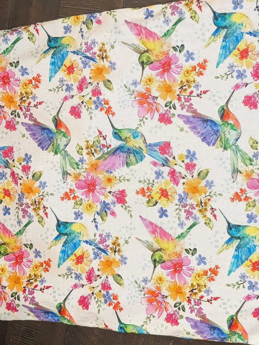 Handmade Hummingbird Floral Tote Bag Small Book Bag 12x13